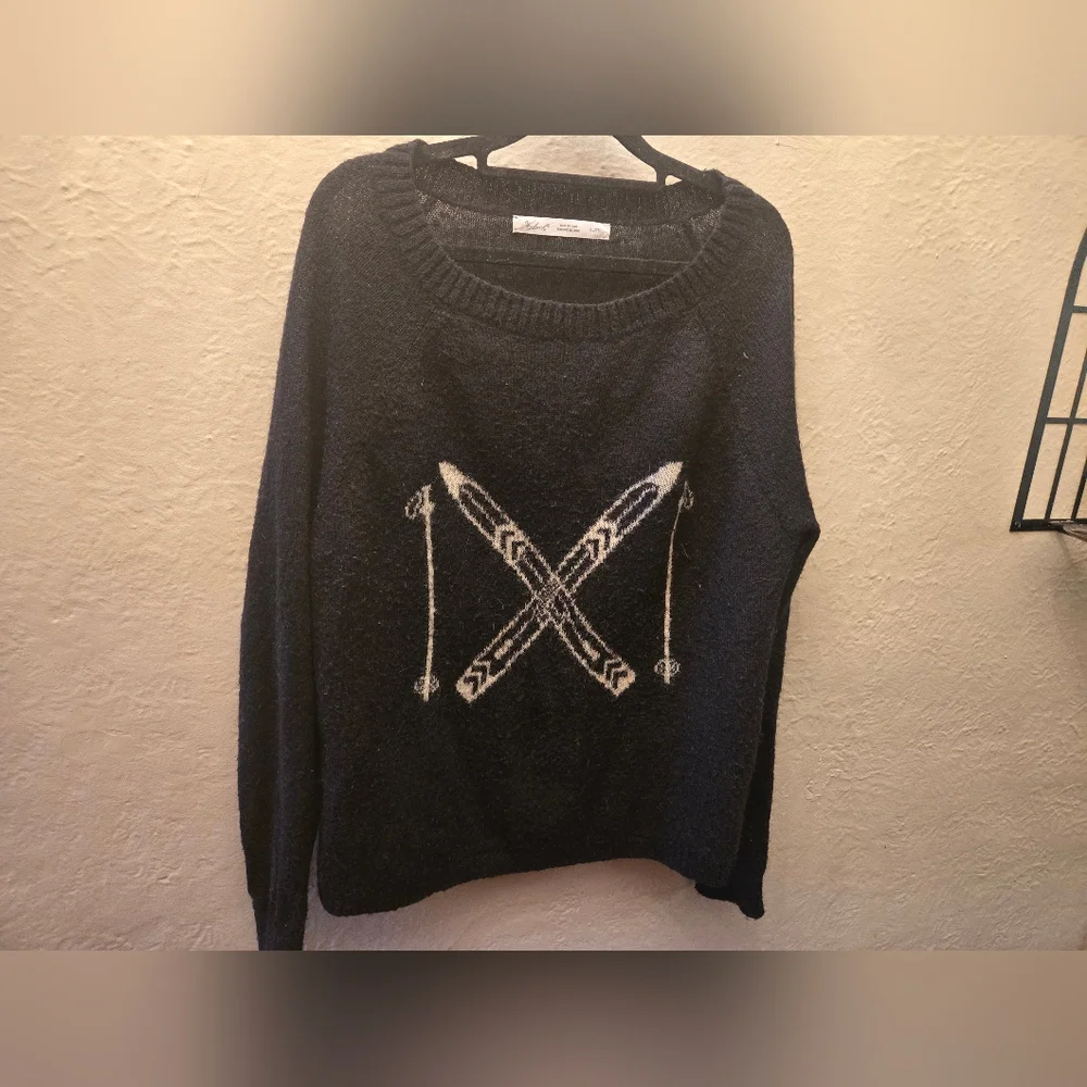 Woolrich Ski Sweater Black Wool Blend Alpine Lodge Graphic XL - Picture 9 of 12